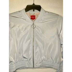 Guess crop woman’s jacket pale blue, silver zipper cute